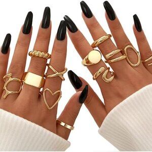 12PCS Gold Stackable Rings Set for Women, 18K Gold Plated Open Stacking Knuckle
